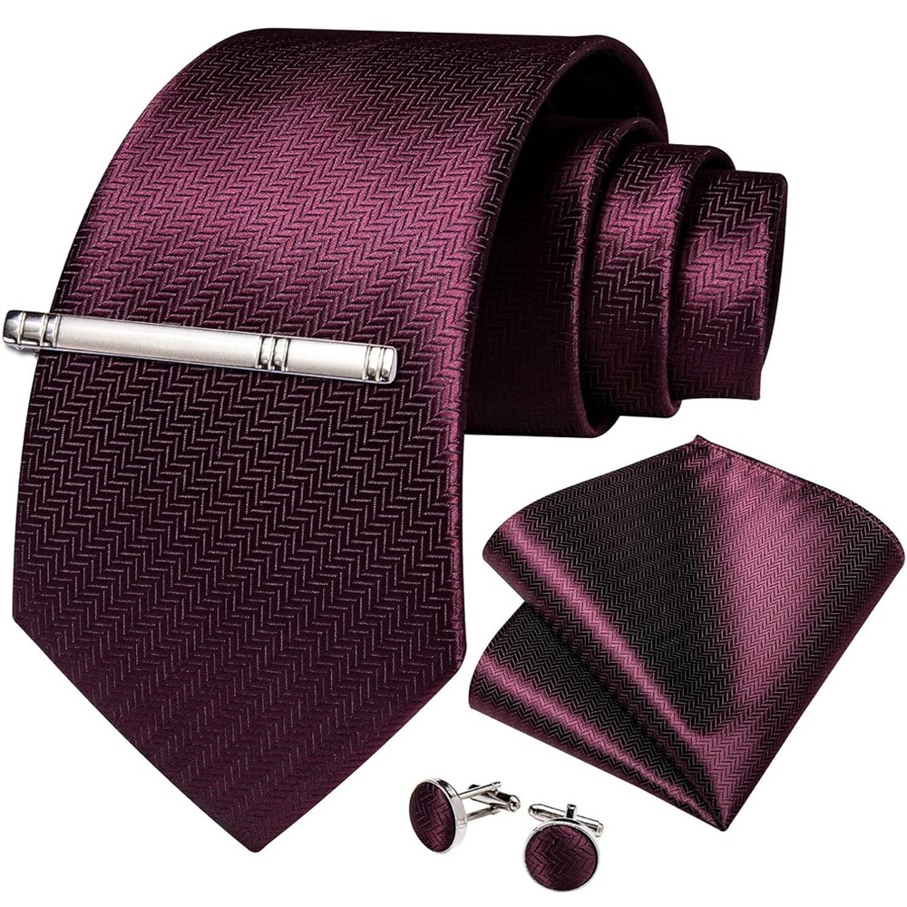 Elegant Maroon Tie Set with Cufflinks
